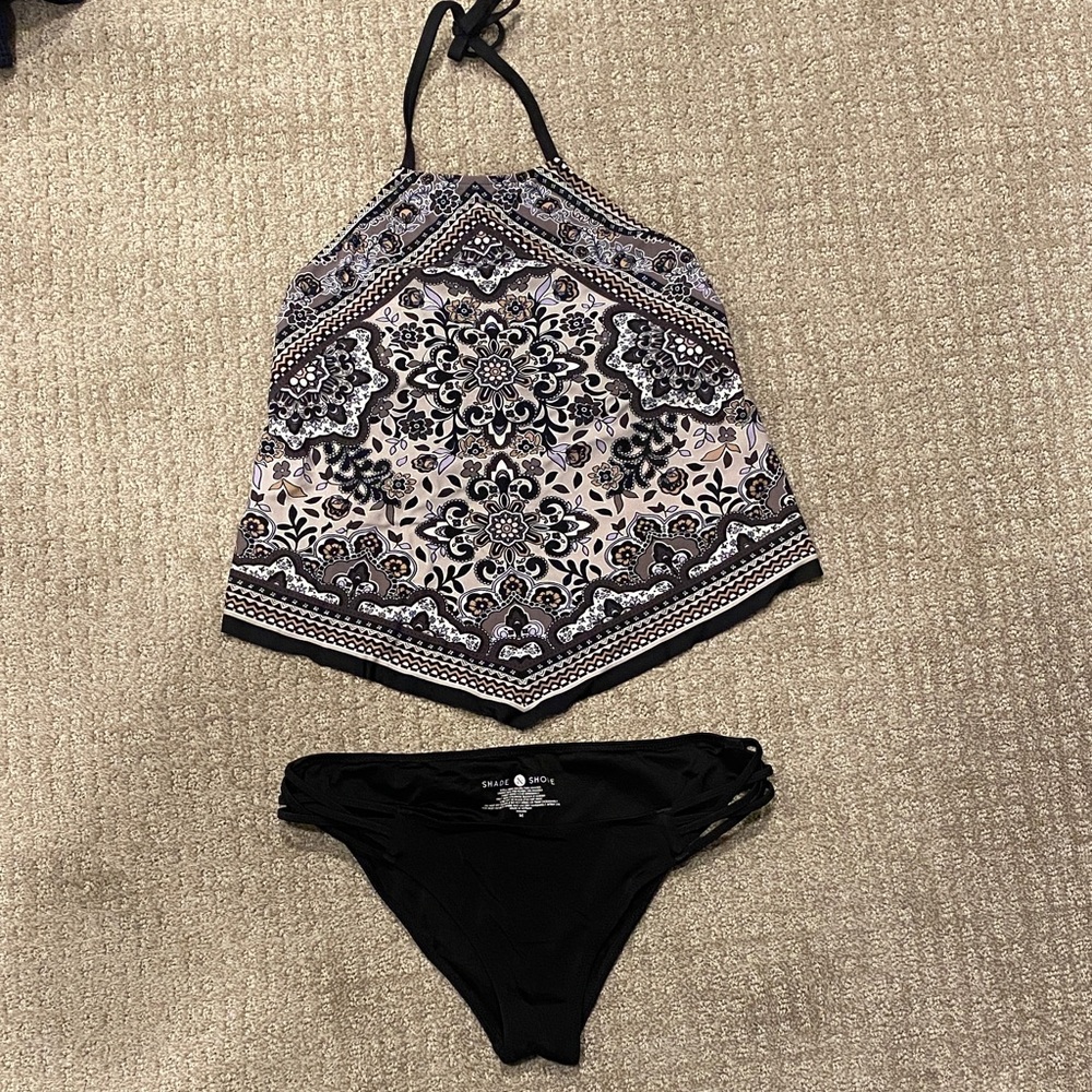 Black and White Kerchief-Style Halter Bikini Set